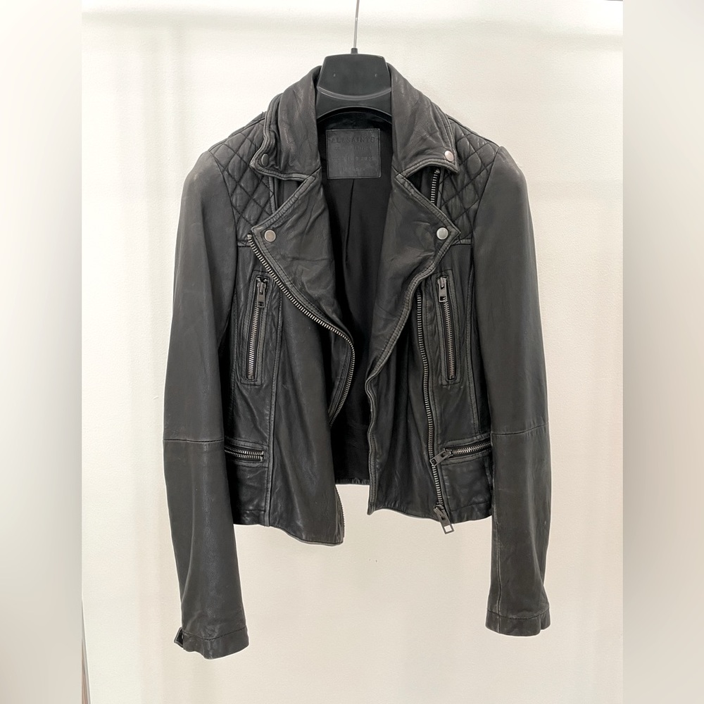 AllSaints Cargo Distressed Leather Biker Jacket